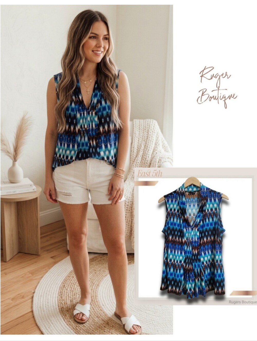 🌿East 5th Women's XL Blue Patterned Top